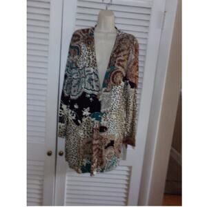 Vintage Chico's mixed pattern‎ oversized 1 button sweater 1  leopard paisley